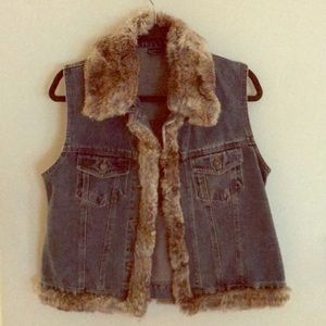Vintage Denim Fur-Lined Vest (Genuine Rabbit Fur)